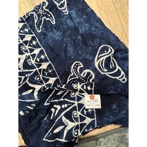 Isla Girl Hawaii Sarong Wrap Indigo Blue White Batik Starfish Shell Cover Up
